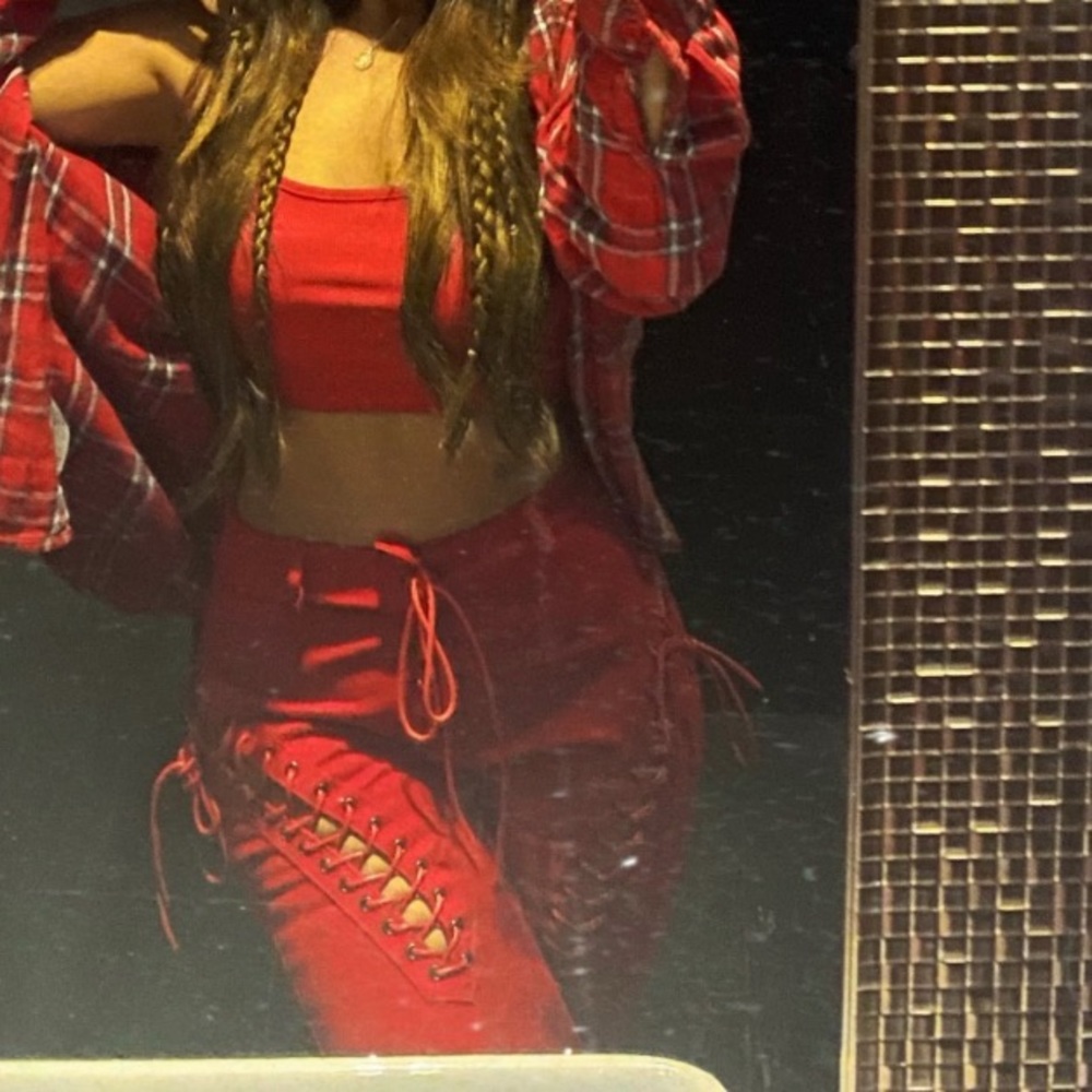 Red lace up edikted pants